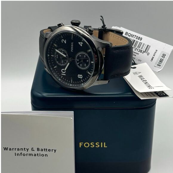 Fossil Bennett BQM7089 Mens 45mm Black Dial Black Leather Multifunction Quartz - Picture 12 of 17